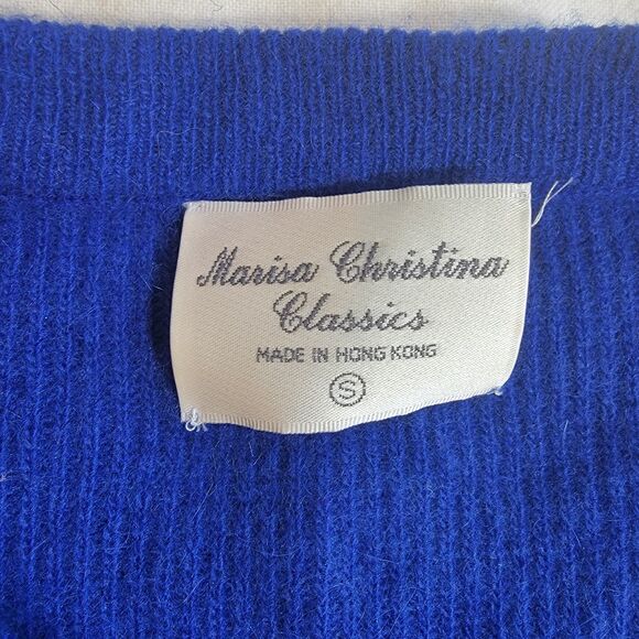 VTG Marisa Christina Classics Lambswool Angora Christmas Sequin Cardigan Blue S - Picture 3 of 16